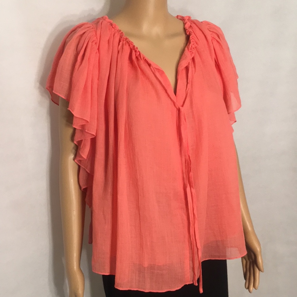 NWT loveriche Coral Flutter Sleeve Top Tie Front - Picture 14 of 16